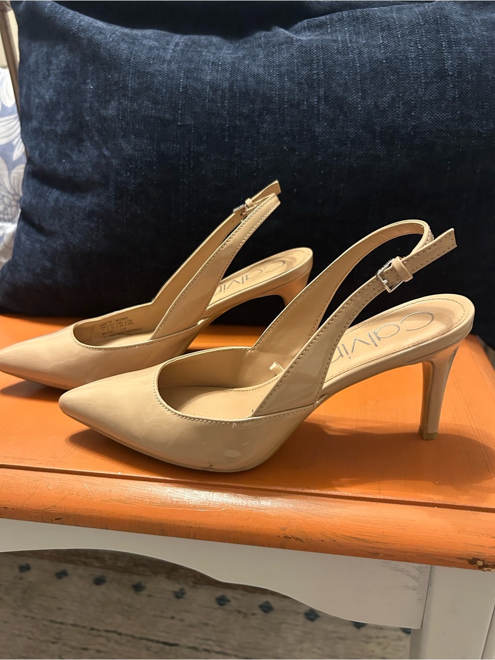 Calvin Klein Beige Slingback Pointed-Toe Pumps